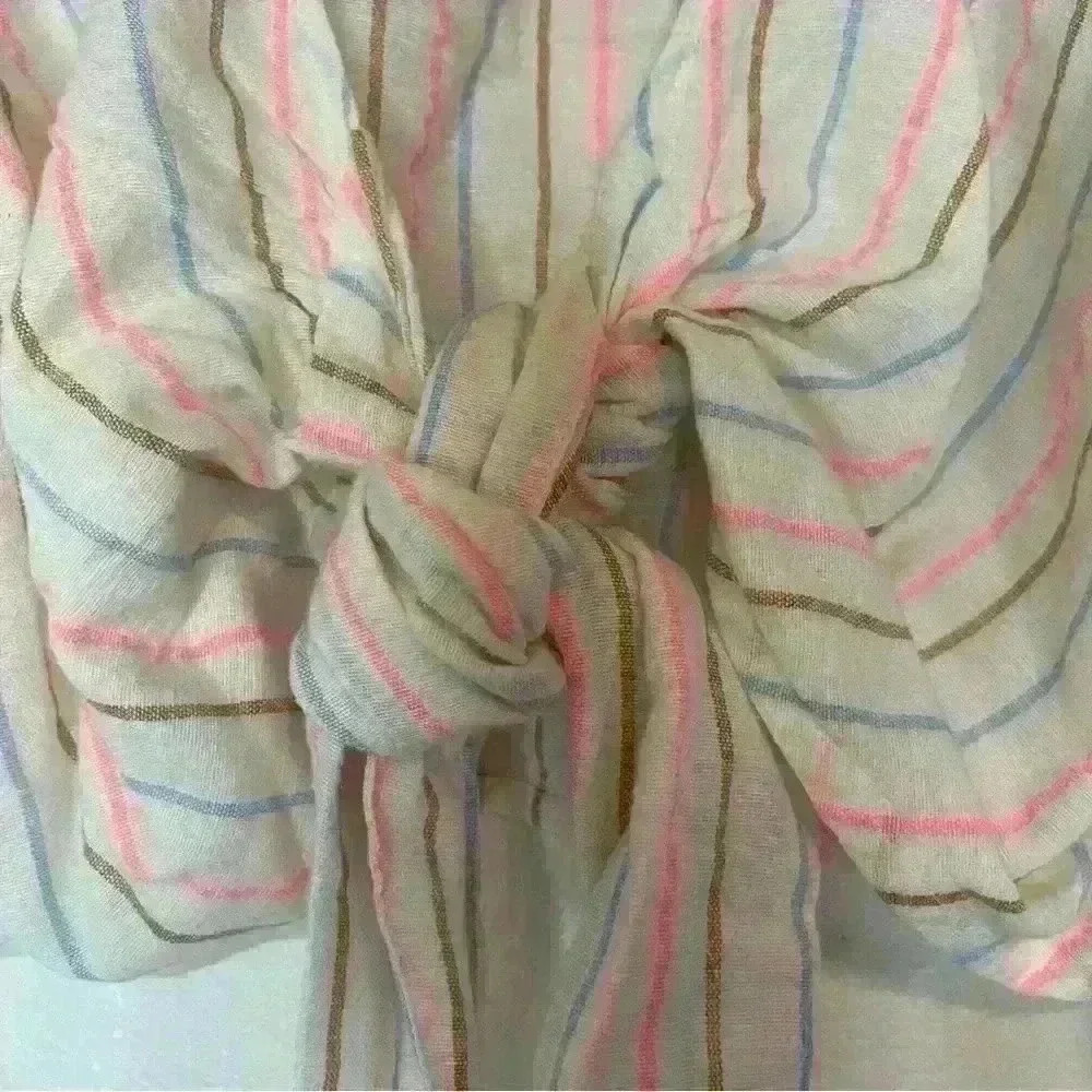 American Eagle Crop Tie Front Long Sleeve Stripe Linen Blend Top size Small - Picture 3 of 8